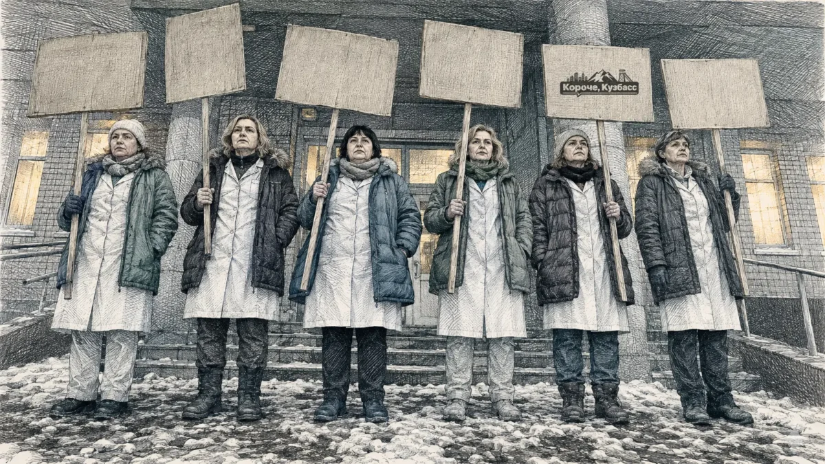 Пикет медработников с плакатом «Санитарка не уборщица!», Анжеро-Судженск, март 2019
